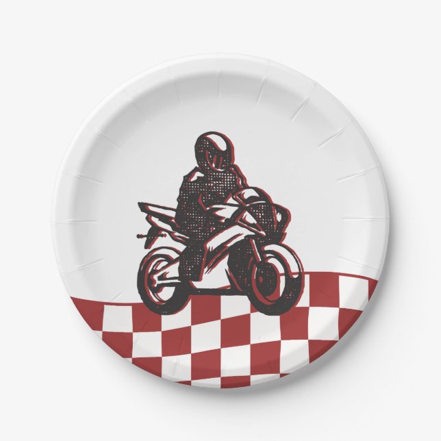 Boys' Motocross Red Dirt Bike Birthday  Paper Plate (Front)