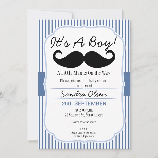 Boys Moustache Baby Shower Invitation (Front)