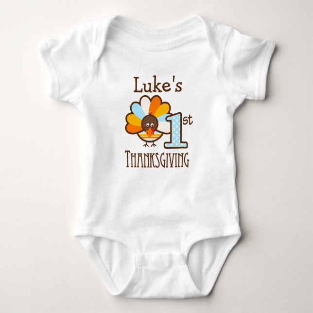 Boys Mt First Thanksgiving Personalised Bodysuit (Front)