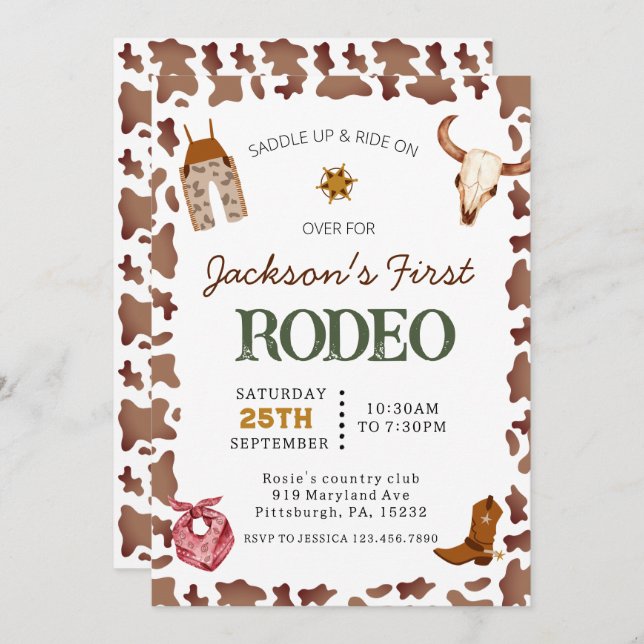 Boys My First Rodeo Cowboy 1st Birthday Invitation (Front/Back)