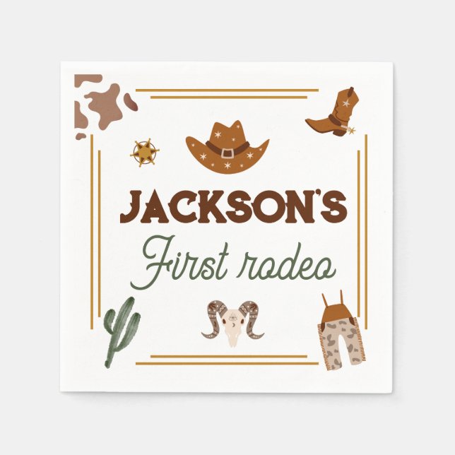 Boys My First Rodeo Cowboy 1st Birthday Napkin (Front)