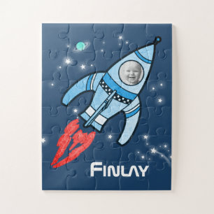 Boys name and photo rocket space kids jigsaw puzzle