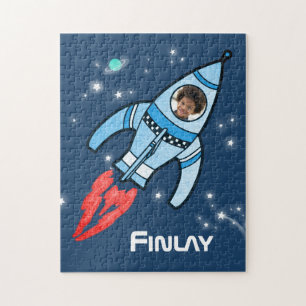 Boys name and photo rocket space kids jigsaw puzzle