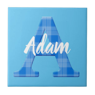 Boys Name Custom Plaid Letter A Tile