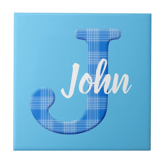 Boys Name Custom Plaid Letter J Tile (Front)