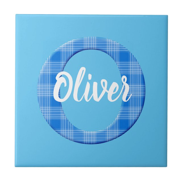 Boys Name Custom Plaid Letter O Tile (Front)