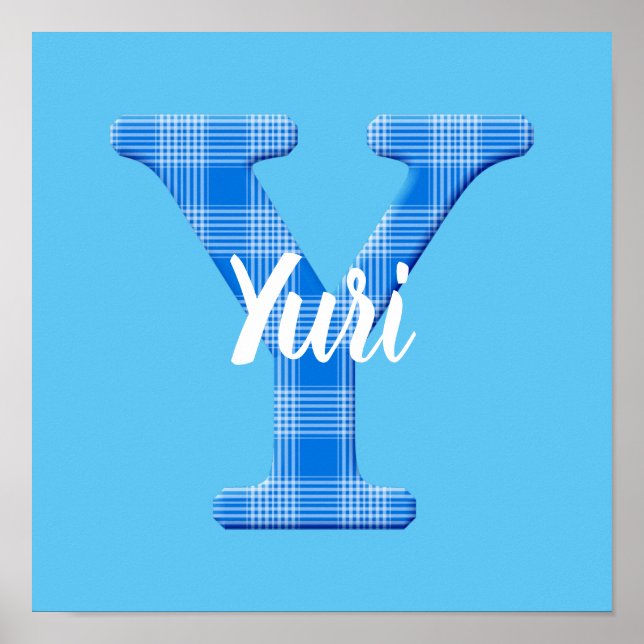 Boys Name Custom Plaid Letter Y Poster (Front)