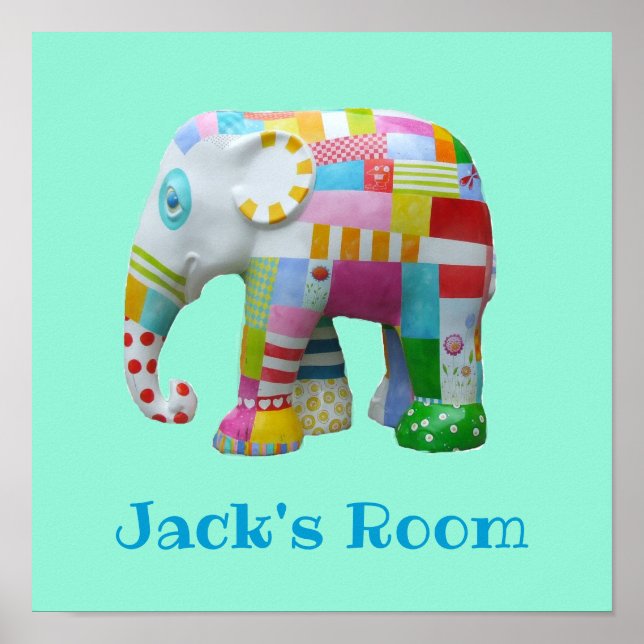 Boy's name Cute toy patchwork elephant Poster (Front)
