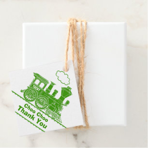 Boys name train loco green white birthday thanks favour tags
