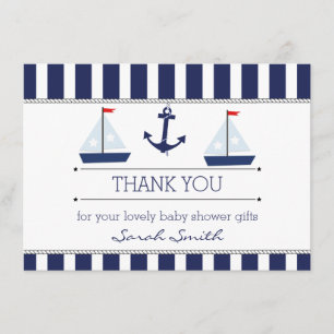 Boys Nautical Baby Shower Flat Thank You Card