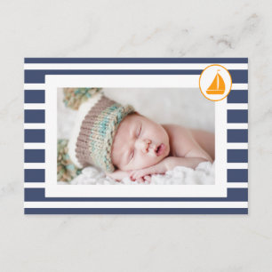 Boys Nautical Baptism Thank You Photo Flat Card