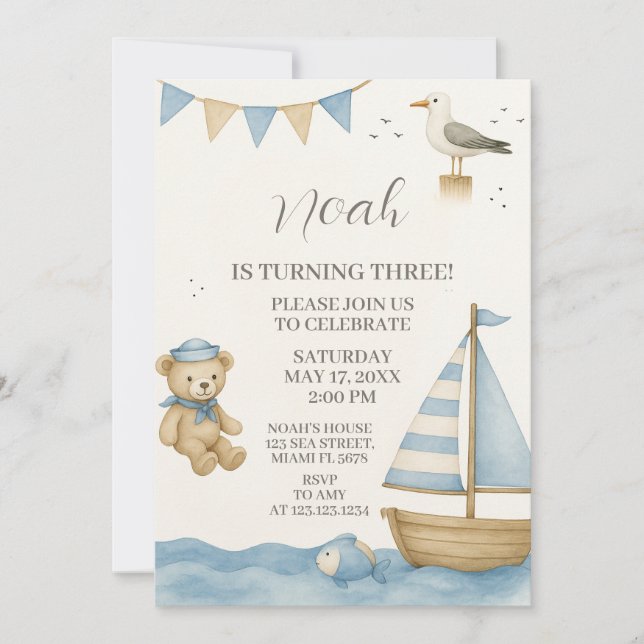 Boys Nautical Birthday Invitation (Front)