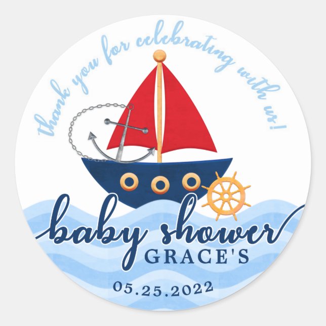 Boys Nautical Boat Baby Shower Thank You Sticker (Front)