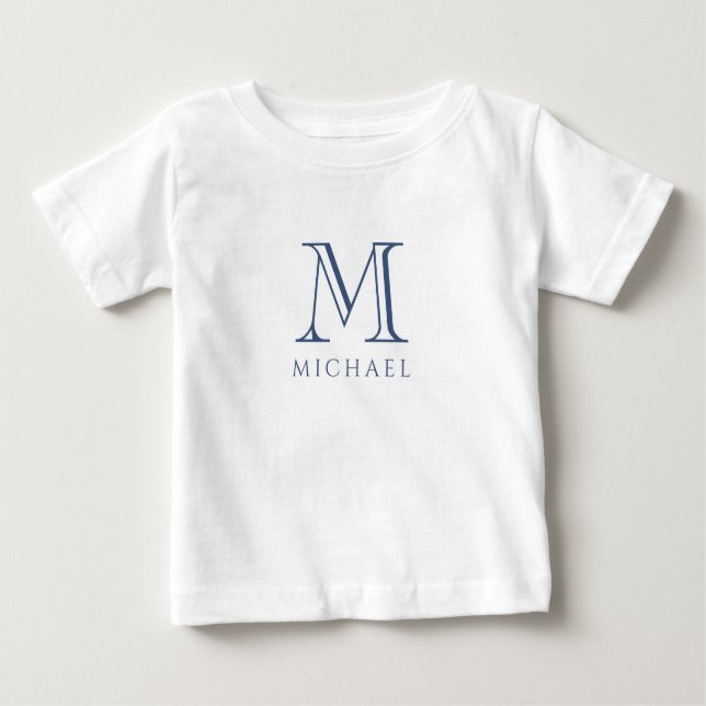 Boy's Navy Blue Initials Name Monogram  Baby T-Shirt (Front)