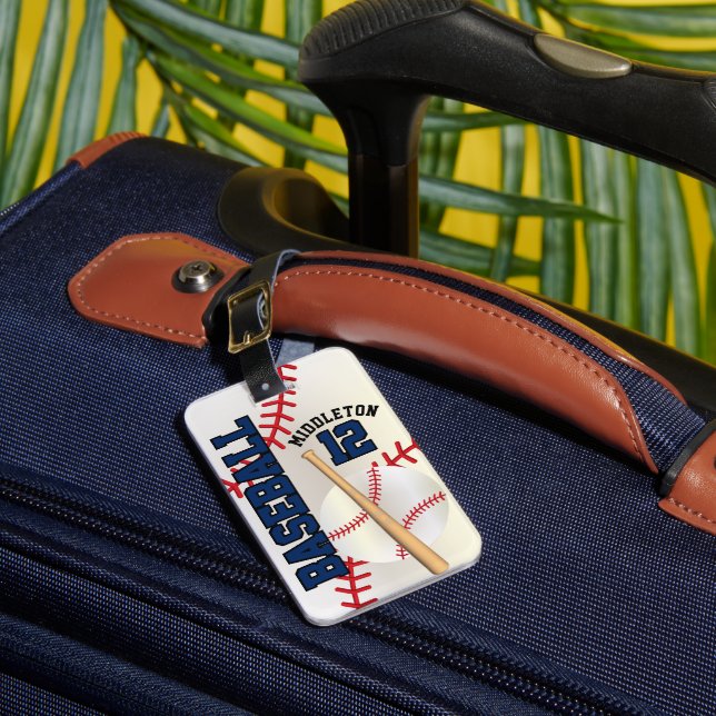 Boy's Navy Blue Sport Baseball ⚾ Luggage Tag (Front Insitu 1)