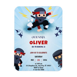 Boys Ninja Cartoon Birthday Magnet Invitation