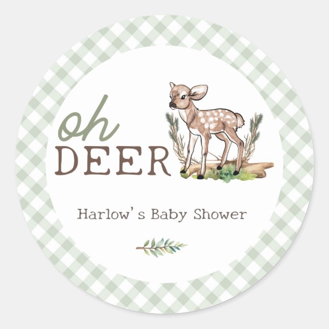 Boy's Oh Deer Woodland Baby Deer Baby Shower Classic Round Sticker (Front)