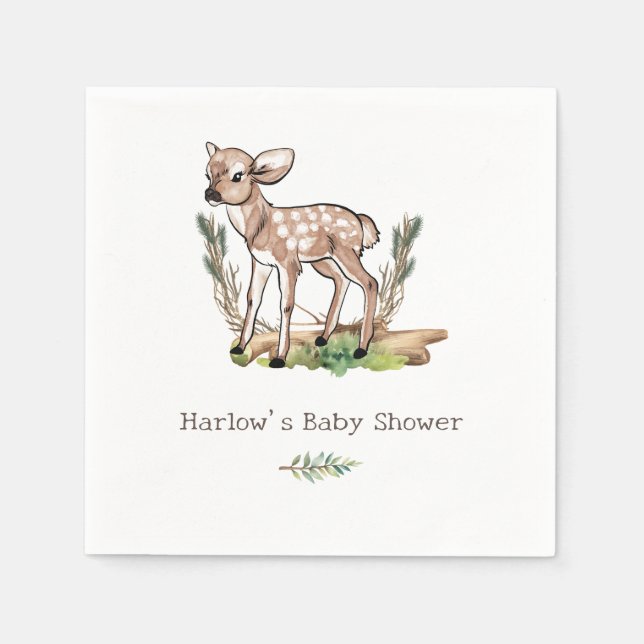 Boy's Oh Deer Woodland Baby Deer Baby Shower Napkin (Front)