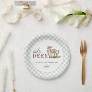 Boy's Oh Deer Woodland Baby Deer Birthday Paper Plate