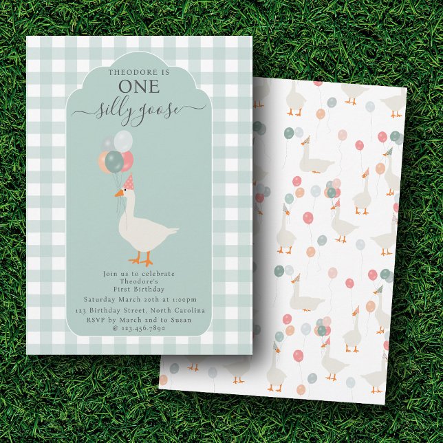 Boy's One Silly Goose 1st Birthday Party Invitation (Boy's One Silly Goose 1st Birthday Party Invitation)