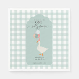 Boy's One Silly Goose 1st Birthday Party Napkin