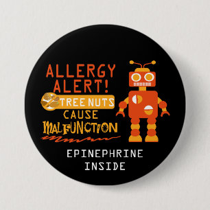 Boys Orange Robot Tree Nut Allergy Alert 7.5 Cm Round Badge