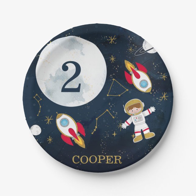 Boy's Outer Space Birthday Party Paper Plate (Front)
