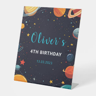 Boys Outer Space Planets Birthday Pedestal Sign