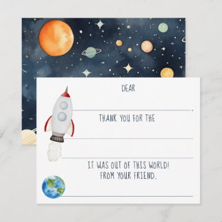 Boys Outer Space Rocket Fill-In Birthday Thank You Card