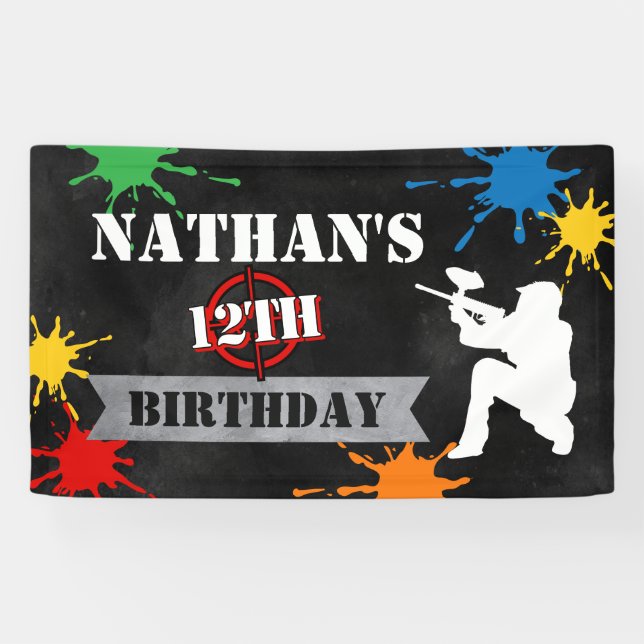 Boys Paintball Sports Birthday Party Banner (Horizontal)