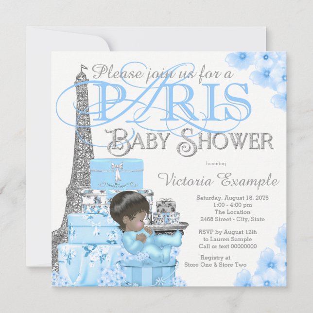 Boys Paris Baby Shower Invitations (Front)