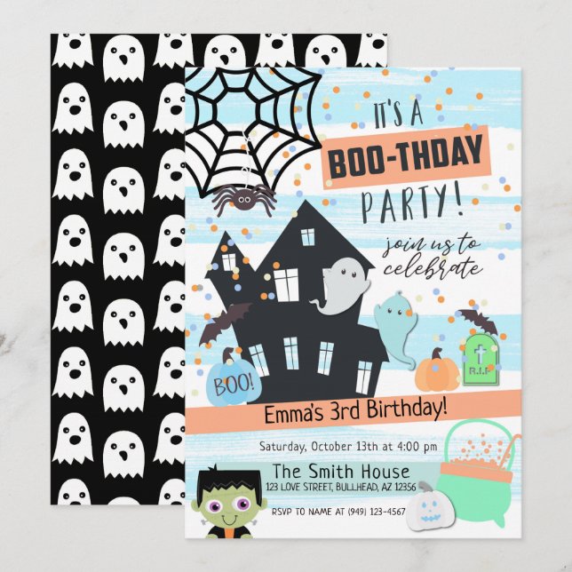 Boys Pastel Halloween Party Birthday Invitation (Front/Back)