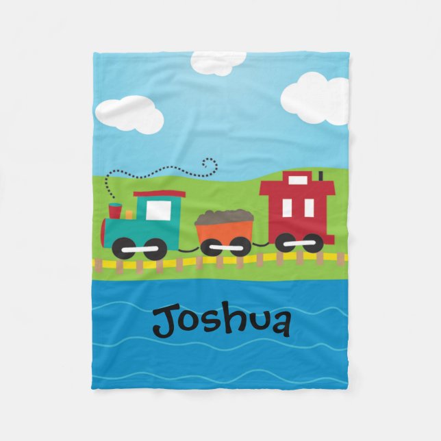 Boy's Personalised Choo Choo Train Fleece Blanket (Front)