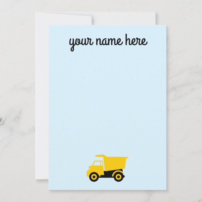 Boys Personalised Construction Truck Notecards (Front)