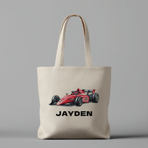 Boys Personalised Cool Red Racing Car Tote Bag