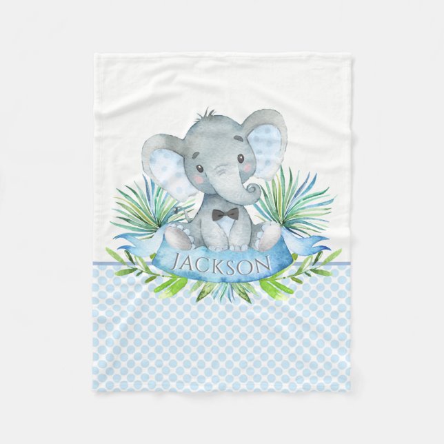 Boys Personalised Elephant Baby Blanket (Front)
