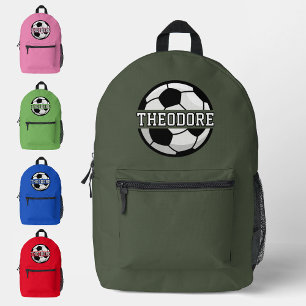 Boys Personalised Name Cool Green Soccer Football Printed Backpack