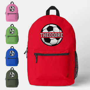 Boys Personalised Name Cool Red Soccer Football Printed Backpack