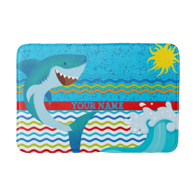 Boys Personalised Name Shark Bathroom Bathmat (Front)