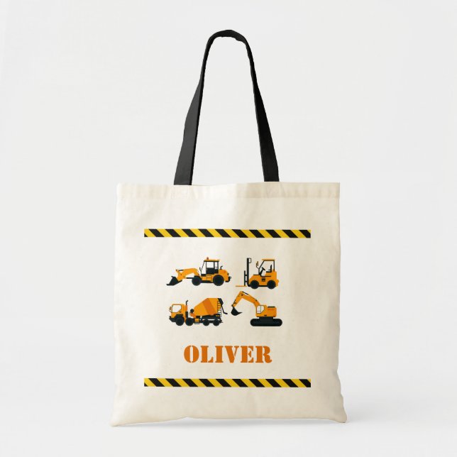 Boys personalized Construction Diggers Tote Bag (Front)