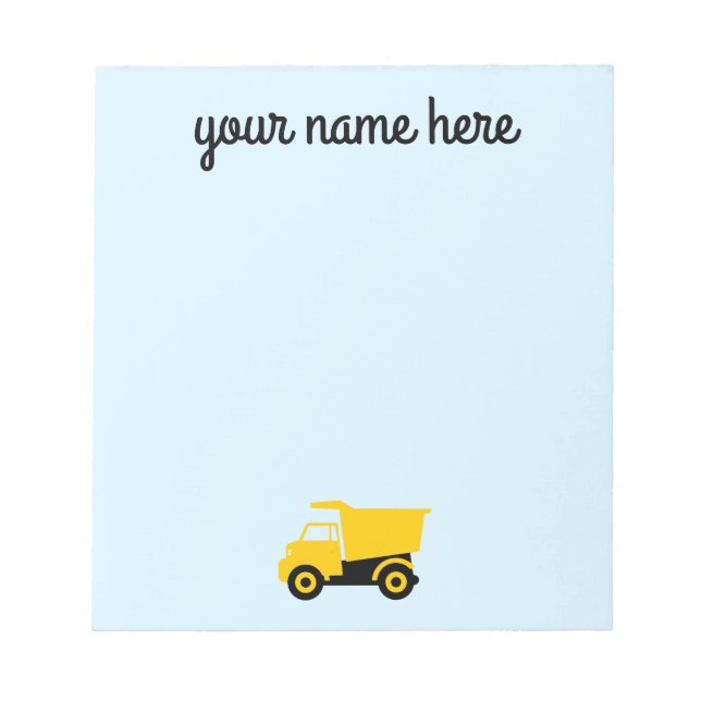 Boys Personalized Construction Truck Notepad (Front)