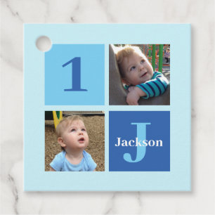 Boys Photo Collage Custom Blue Kids Birthday Party Favour Tags
