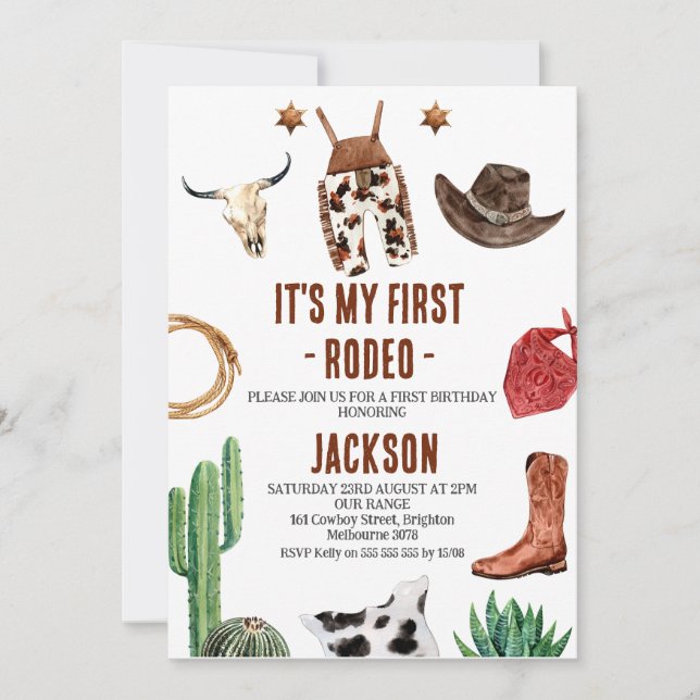 Boys Photo My First Rodeo Cowboy 1st Birthday Invitation (Front)