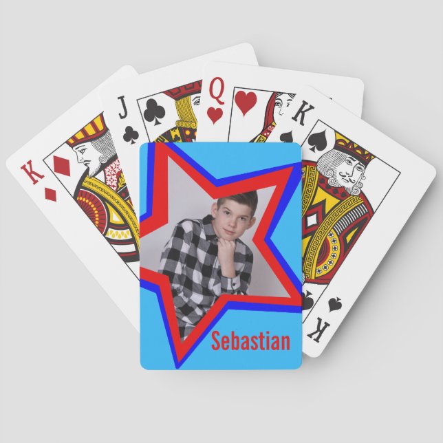 Boys photo name star playing cards (Back)