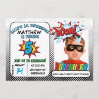 Boys Photo Superhero 5th Birthday Invitation