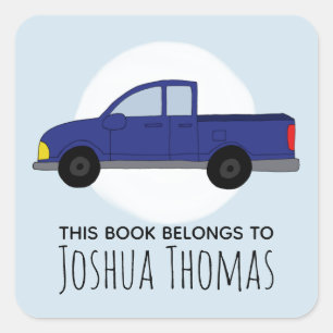 Boys Pickup Truck and Name Kids Bookplate Square Sticker