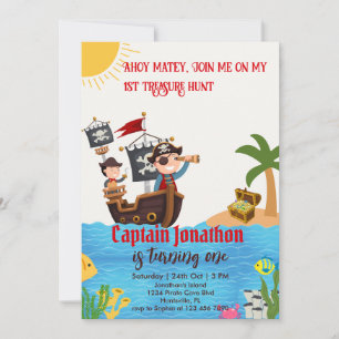 Boys Pirate Party 1st Birthday Party Invitation