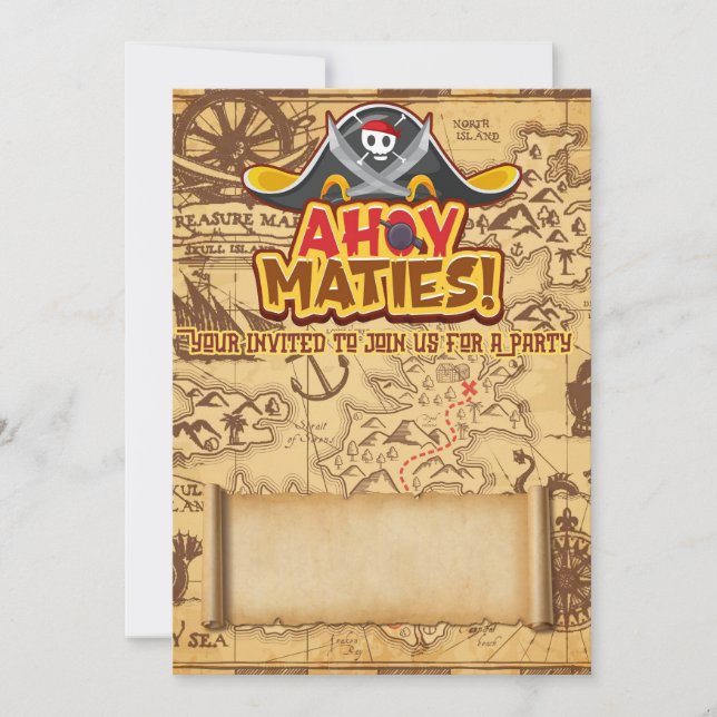 Boys Pirate Theme Birthday Party Invitations  (Front)