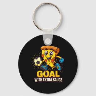 Boys Pizza Theme Funny Soccer Goal Key Ring