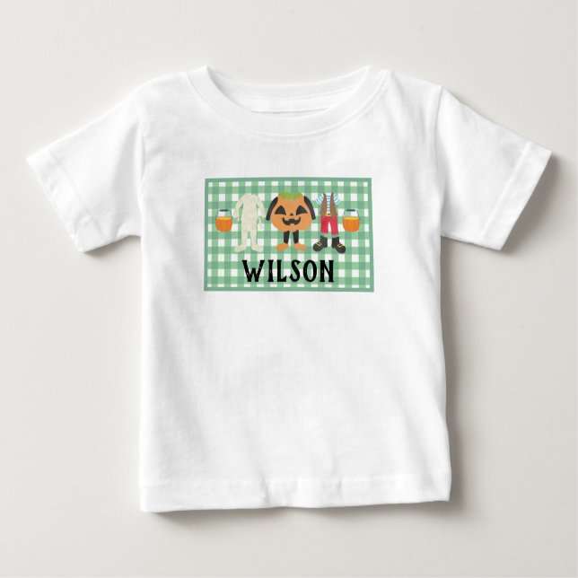 Boys Plaid Trick or Treat Halloween  Baby T-Shirt (Front)